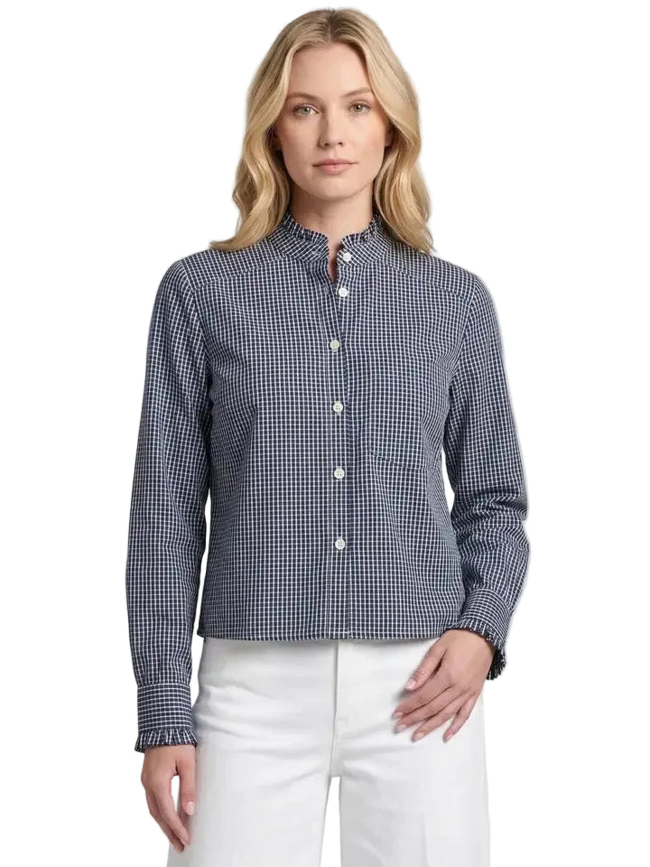 APNY Cropped Shirt w/ Ruffle Detail -Midnight Gingham