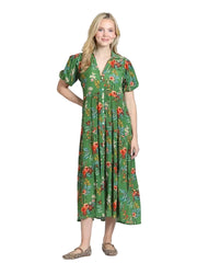 APNY Tiered Puff Sleeve Shirt Dress-Forest & Coral Multi