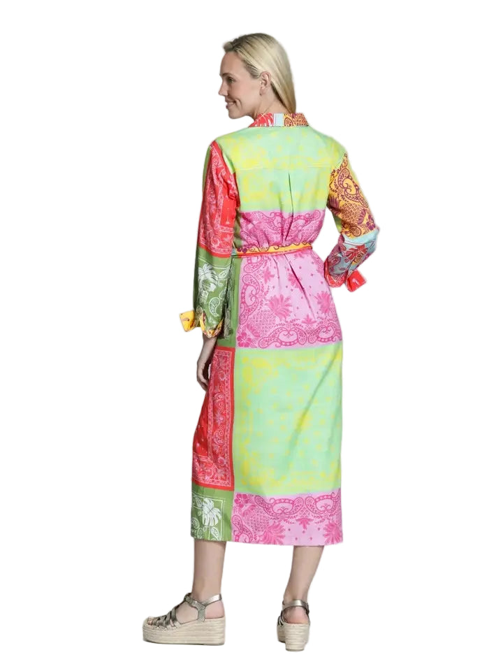 APNY Long Tiered Dress with Elbow Sleeves -Apple Green Multi