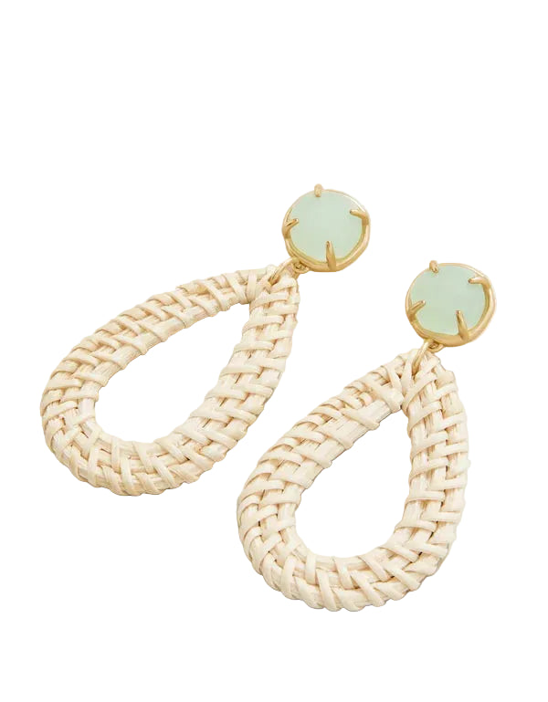 Spartina 449 Poolside Wicker Earrings-Sea Foam/White