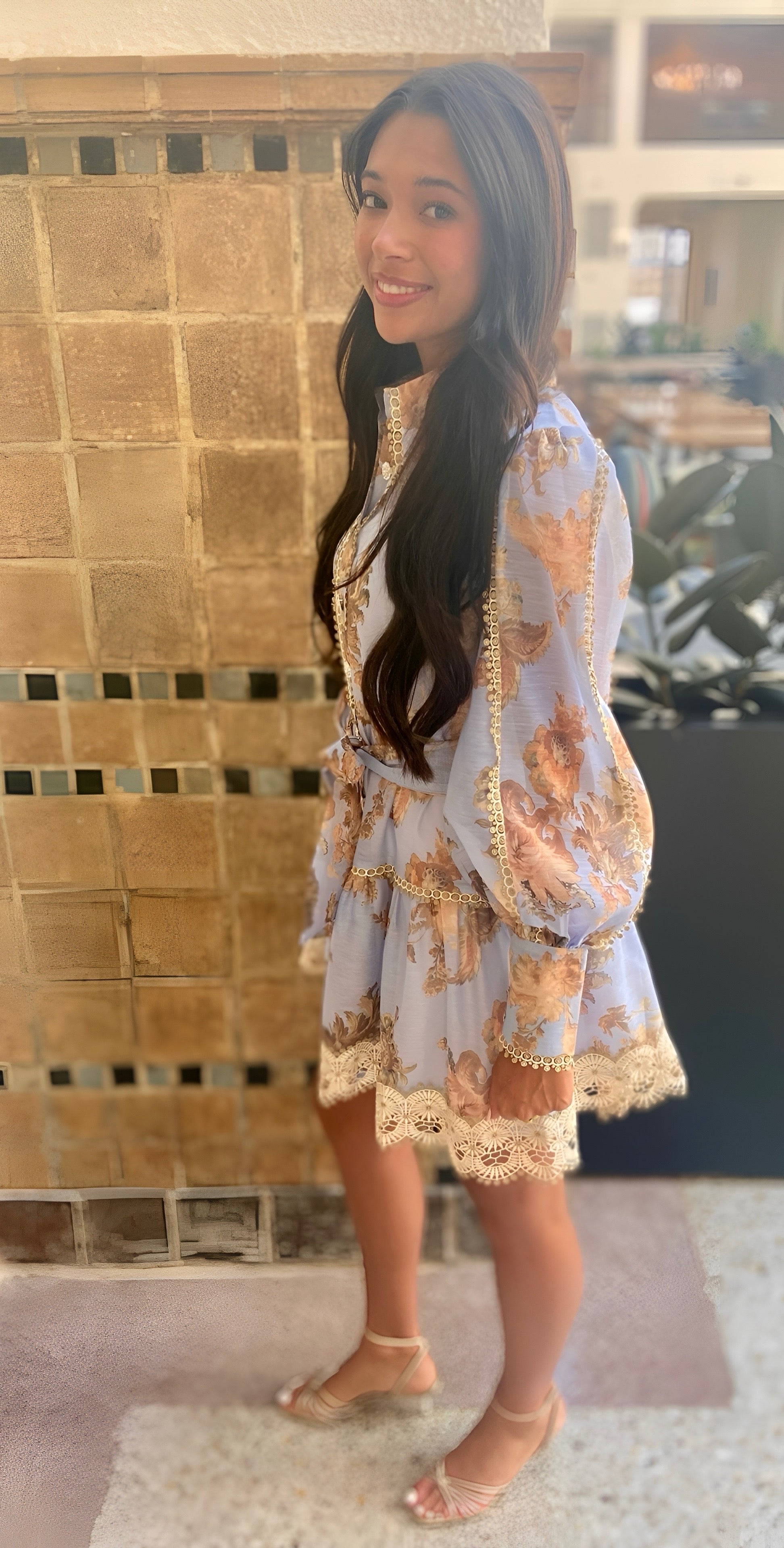 Lavender Floral and Lace Dress