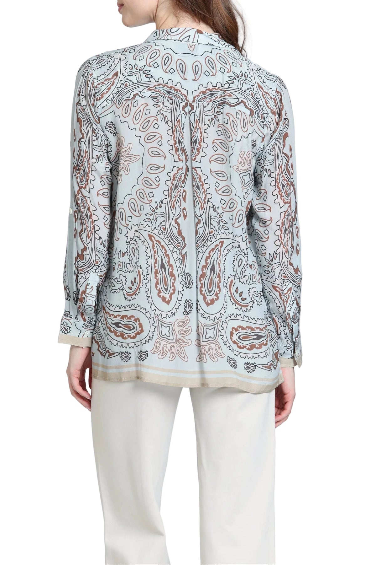 APNY Button-up with Roll-up Sleeve Shirt-Sky Blue/Walnut