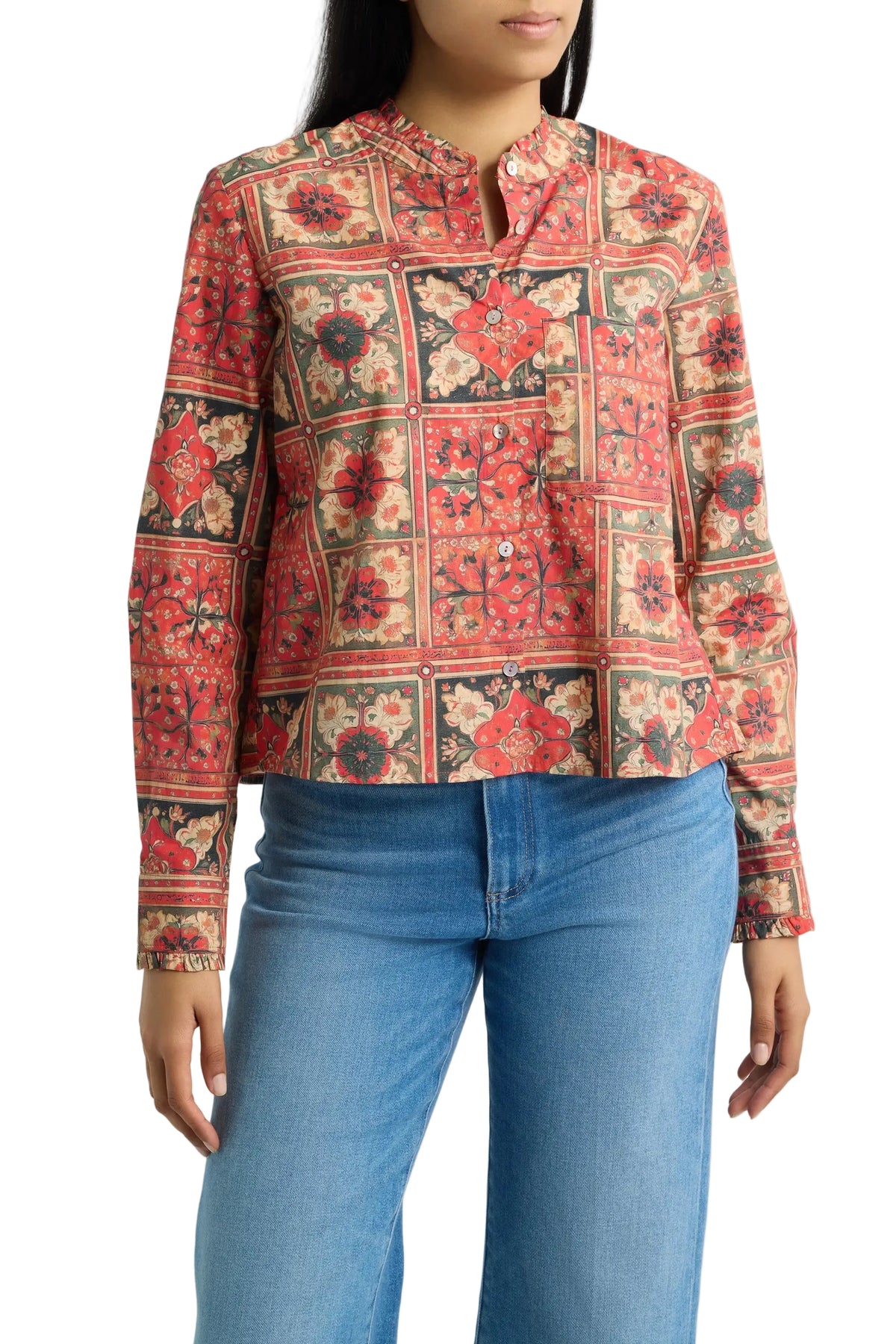 APNY Cropped Shirt with Ruffle Details-Spiced Terracotta Multi