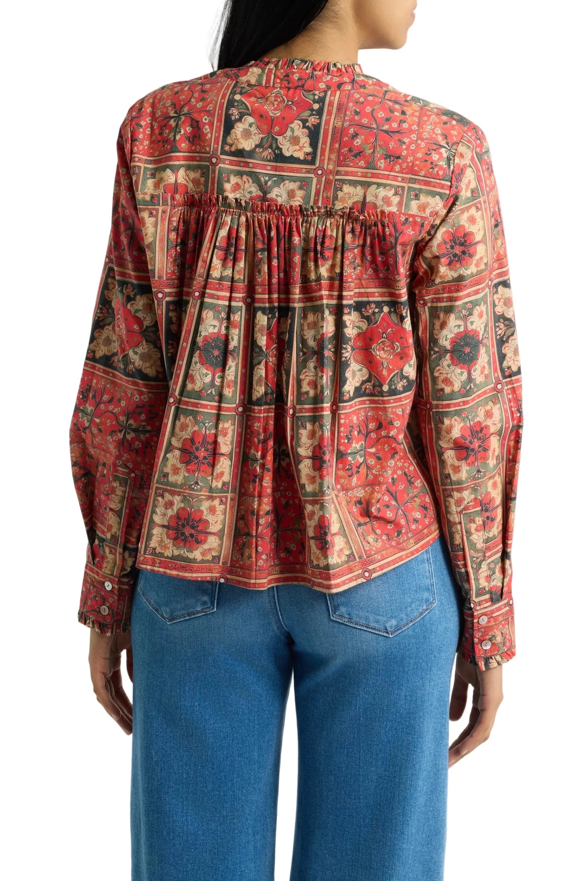 APNY Cropped Shirt with Ruffle Details-Spiced Terracotta Multi