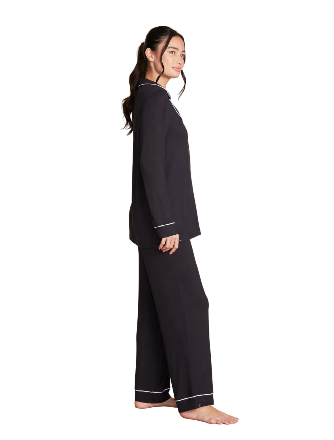 Barefoot Dreams Luxe Milk Jersey Piped Pajama Set -Black