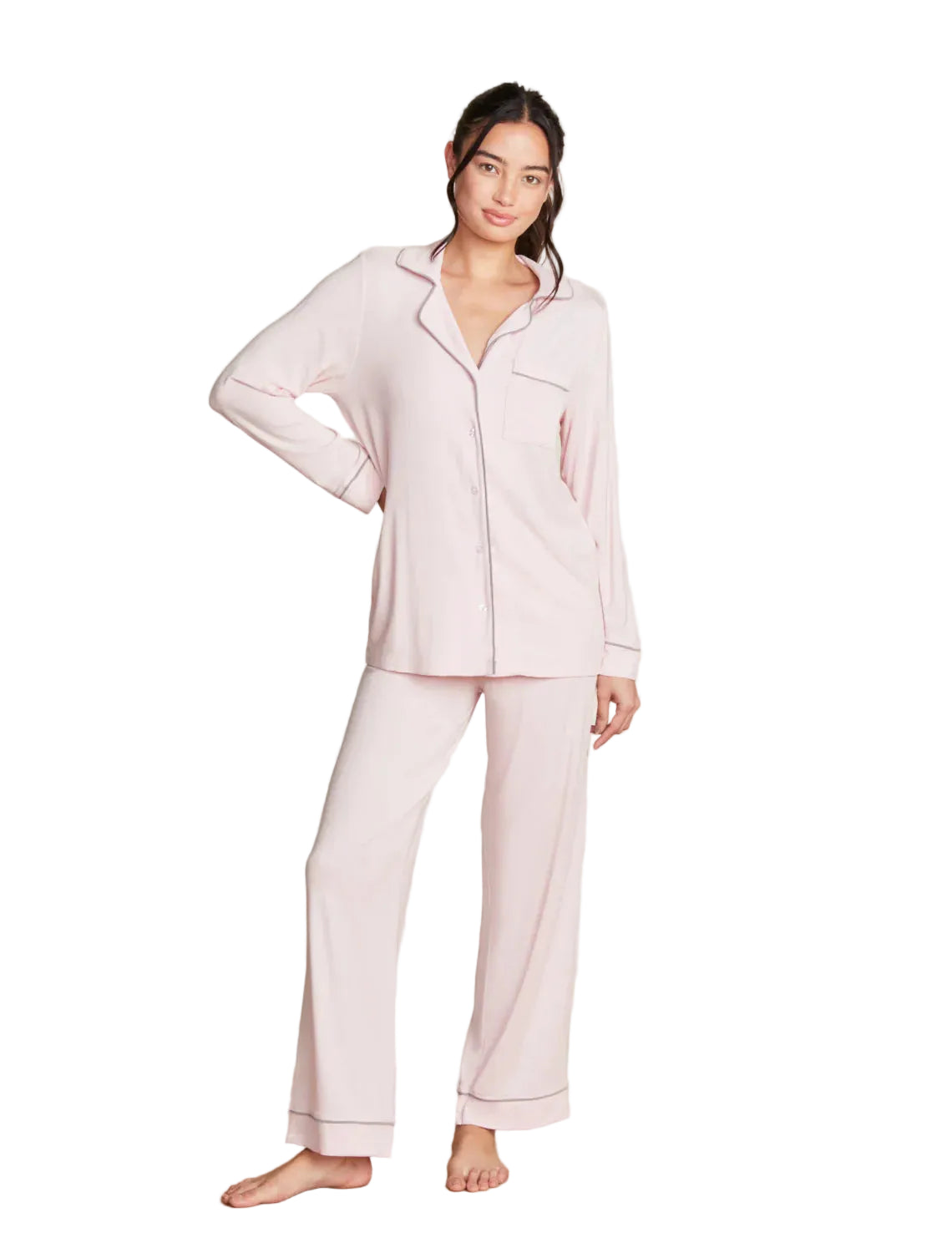 Barefoot Dreams Luxe Milk Jersey Piped Pajama Set -Pink