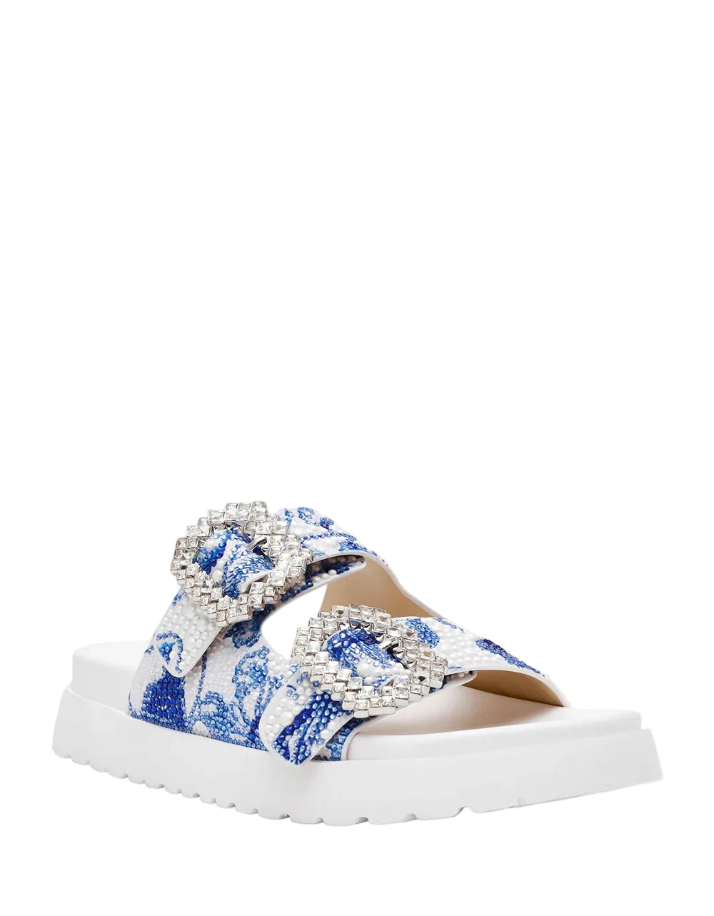 Betsey Johnson Matie Sandal -White Blue Floral