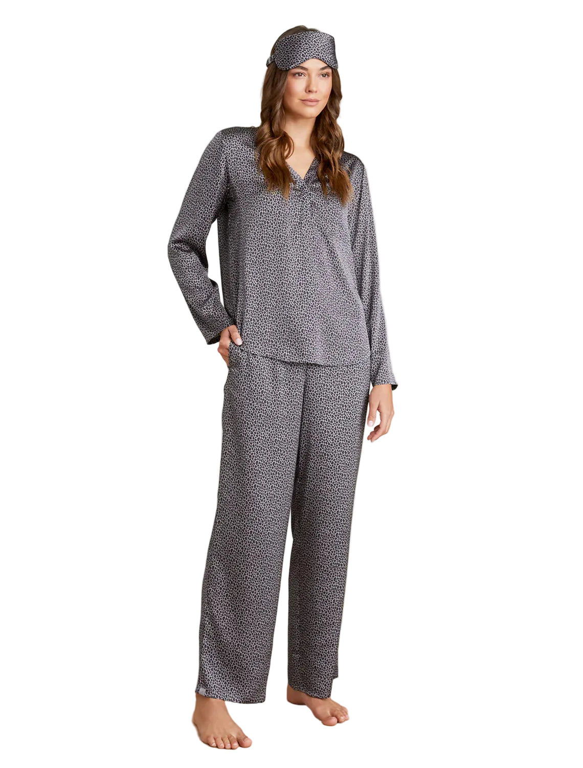 Washed Satin Eye Mask/PJ Set -Dove Gray