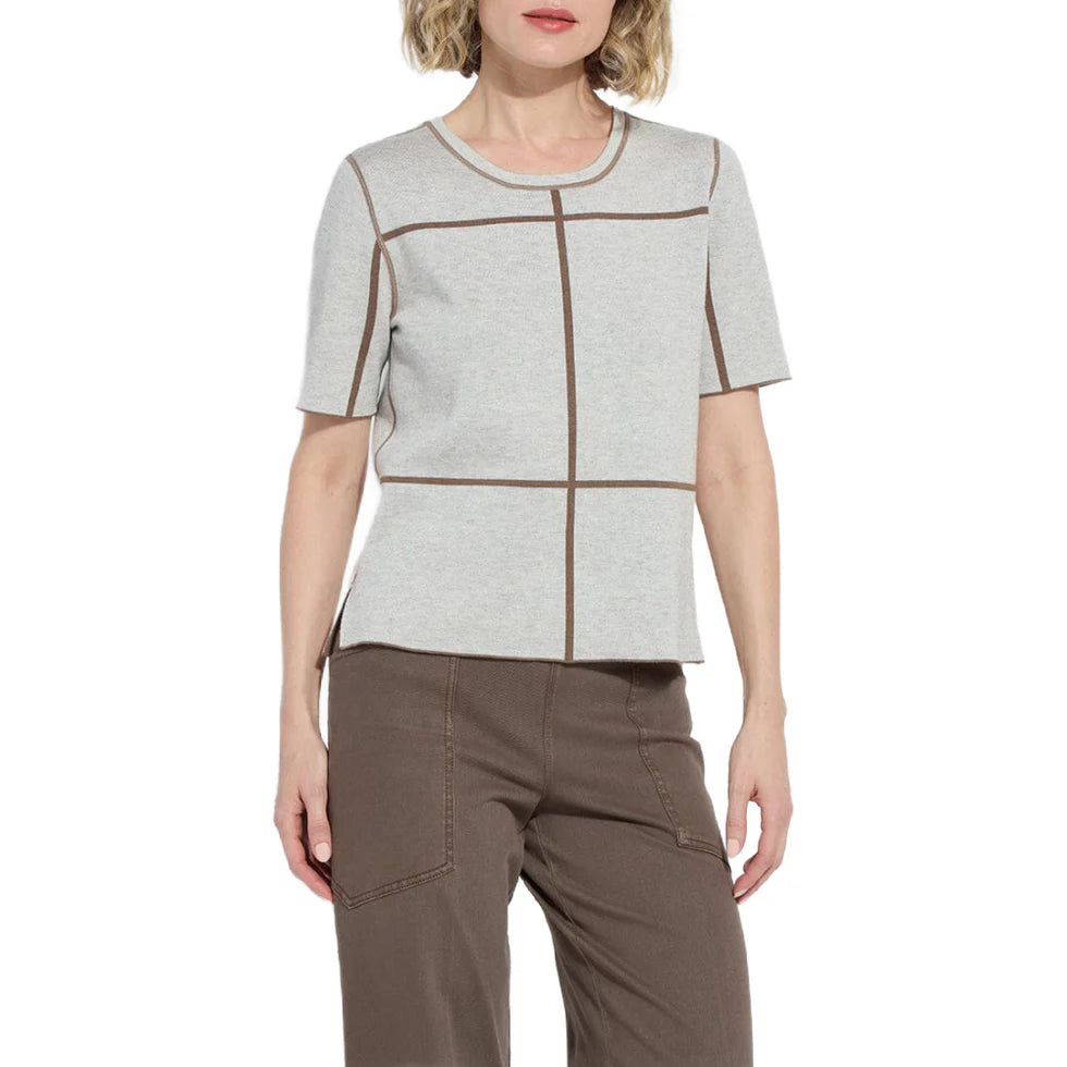 Lysse Odessa Reversible Knit Short Sleeve Tee-Lt. Grey Melange & Subtle Green