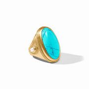 Julie Vos Cannes Statement Ring-Gold/Turquoise Blue (size 7)