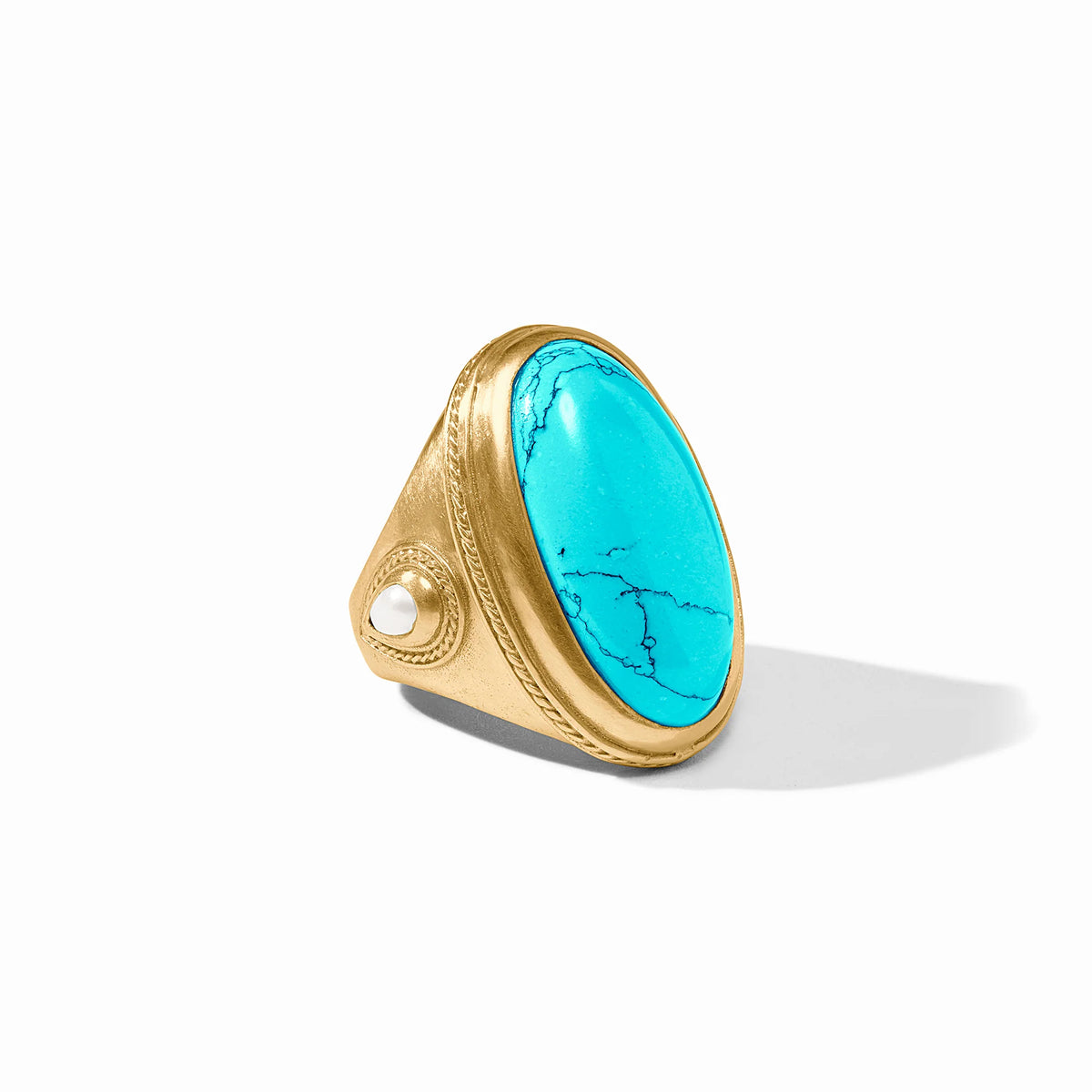 Julie Vos Cannes Statement Ring-Gold/Turquoise Blue (size 7)