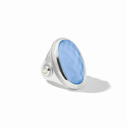 Julie Vos Cannes Statement Ring-Silver/Iridescent Chalcedony Blue (size 7)