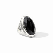 Julie Vos Cannes Statement Ring-Silver/Obsidian Black (size 7)