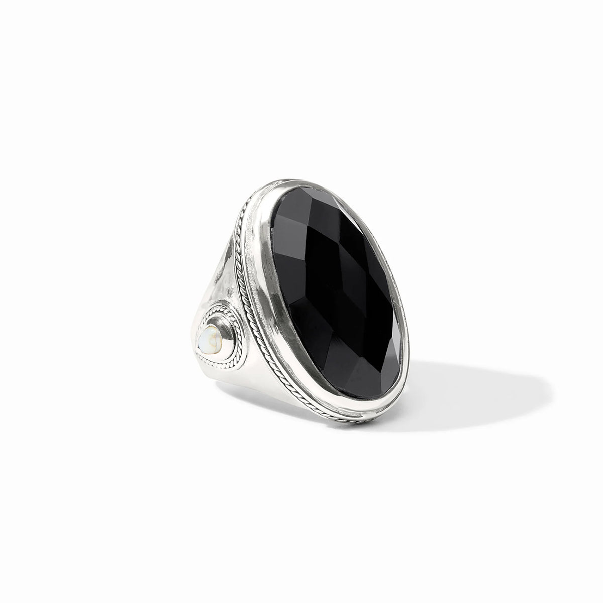 Julie Vos Cannes Statement Ring-Silver/Obsidian Black (size 8)