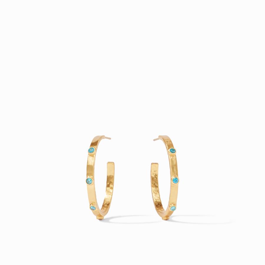 Crescent Stone Hoop Earrings-Gold