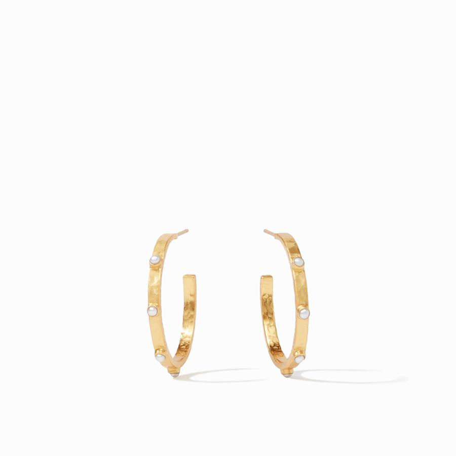 Crescent Stone Hoop Earrings-Gold