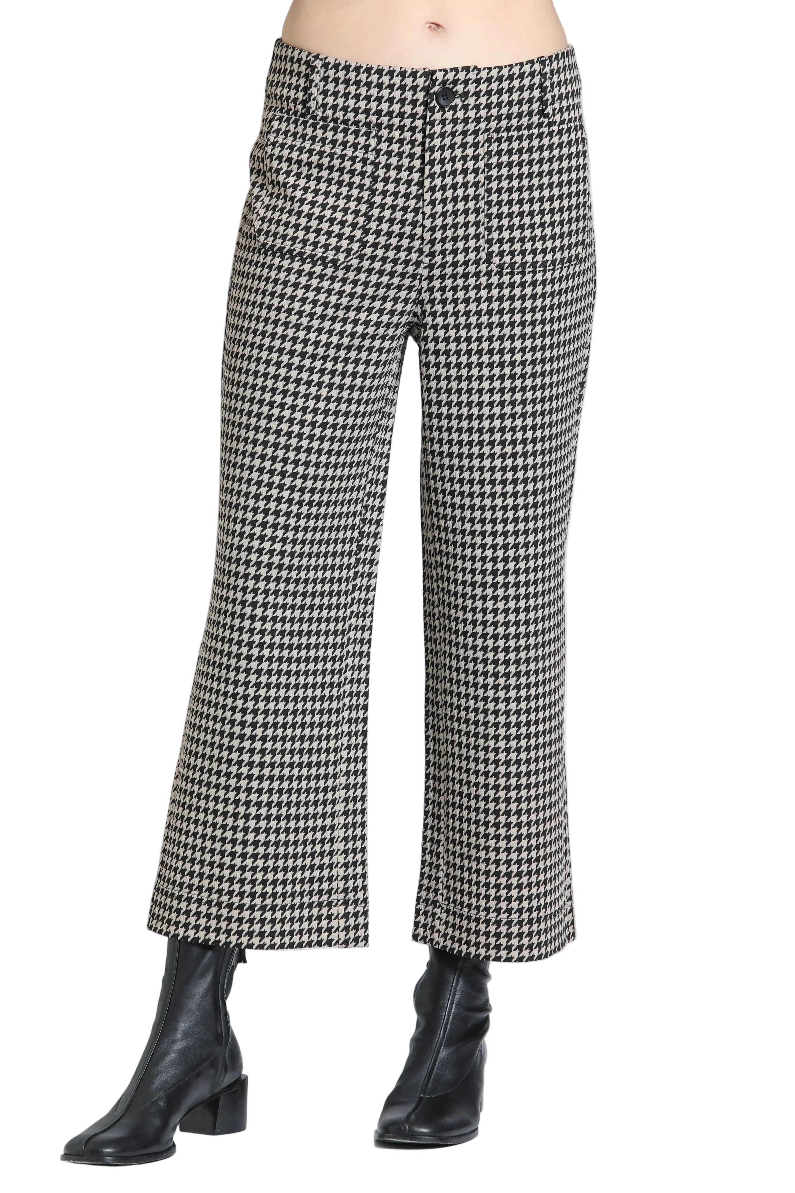 APNY Wide Leg Cropped Patch Pocket Pant-Almond Black