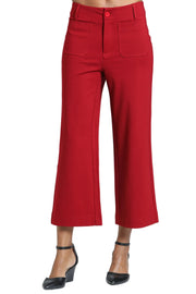 APNY Ponte Cropped Wide Leg Pant w/ Patch Pocket-Red Velvet