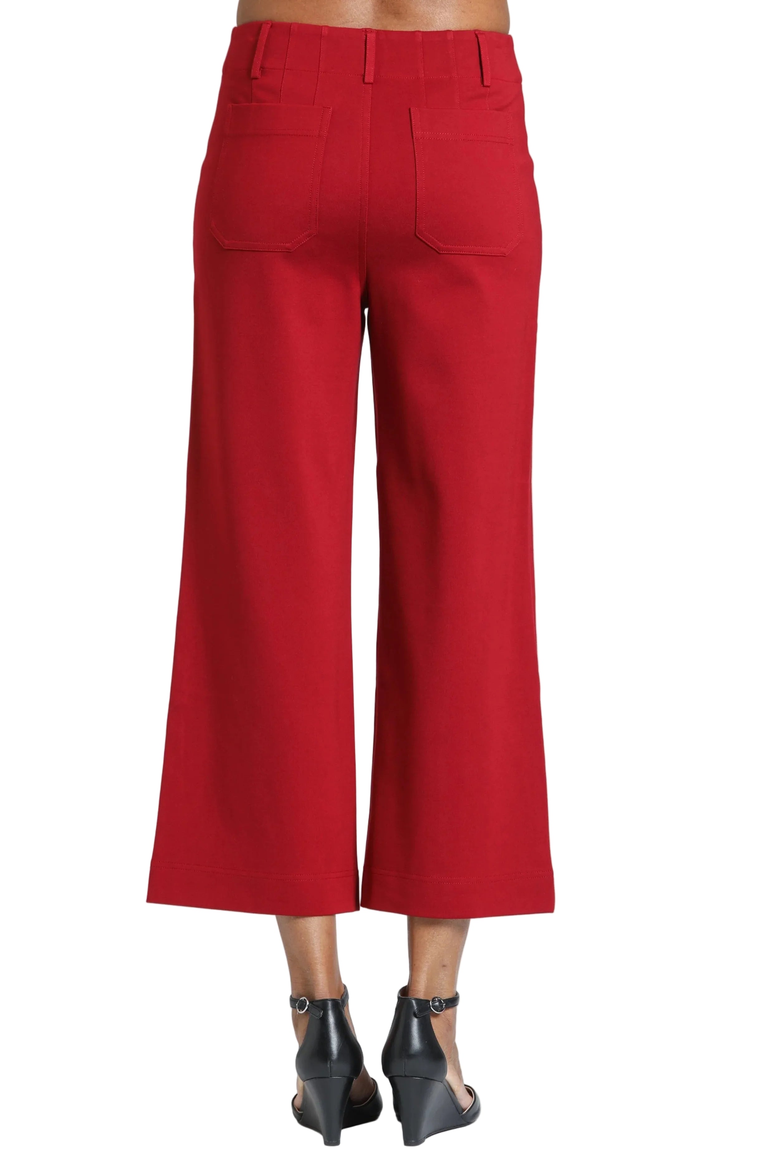 APNY Ponte Cropped Wide Leg Pant w/ Patch Pocket-Red Velvet