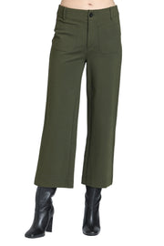 APNY Ponte Cropped Wide Leg Pant w/ Patch Pocket-Fennel