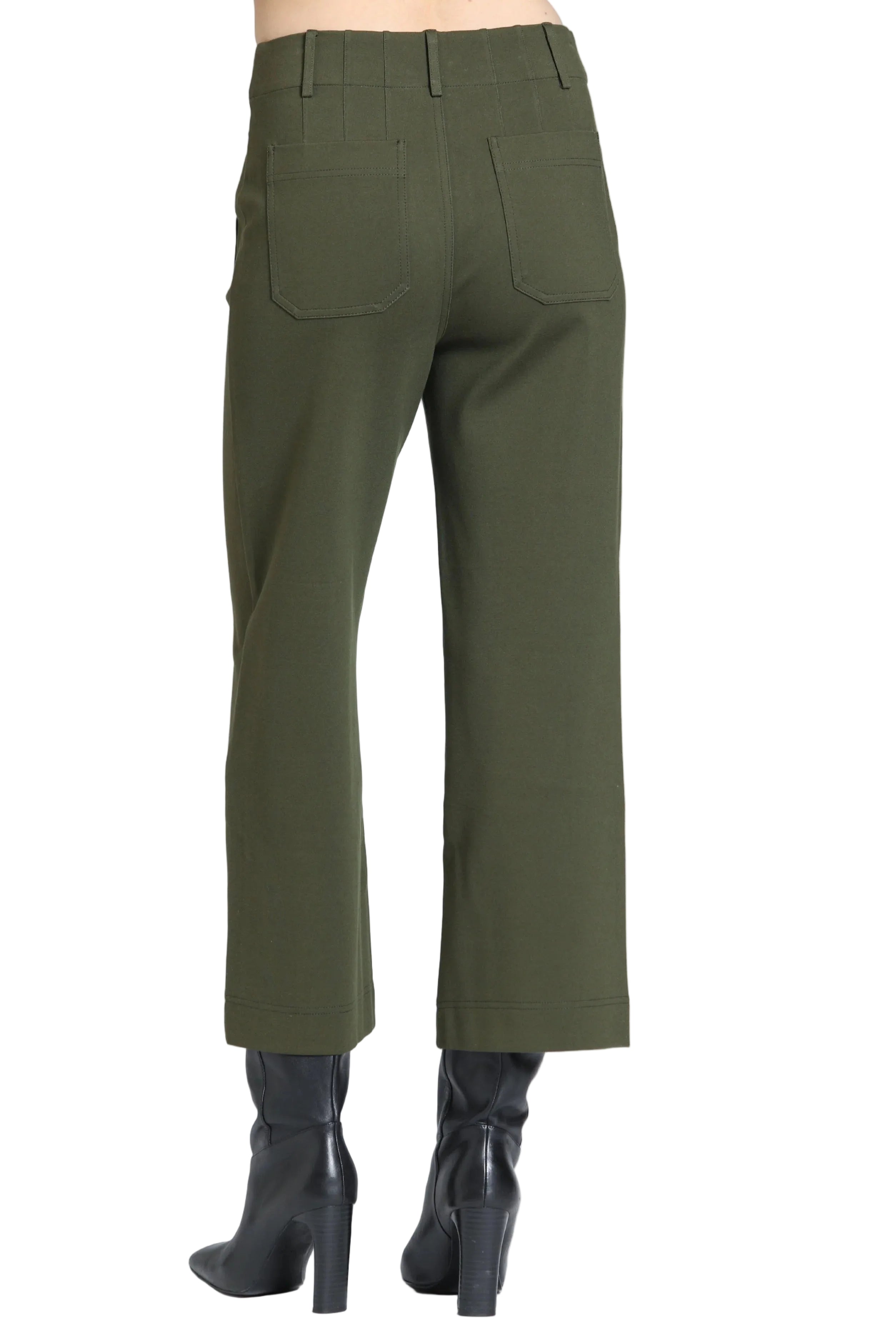 APNY Ponte Cropped Wide Leg Pant w/ Patch Pocket-Fennel