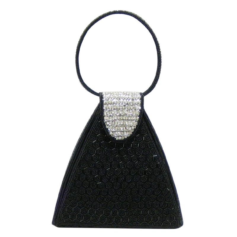 David Jeffery Handbag - Black & Clear Stones w/ Clear Stone Beaded Handle