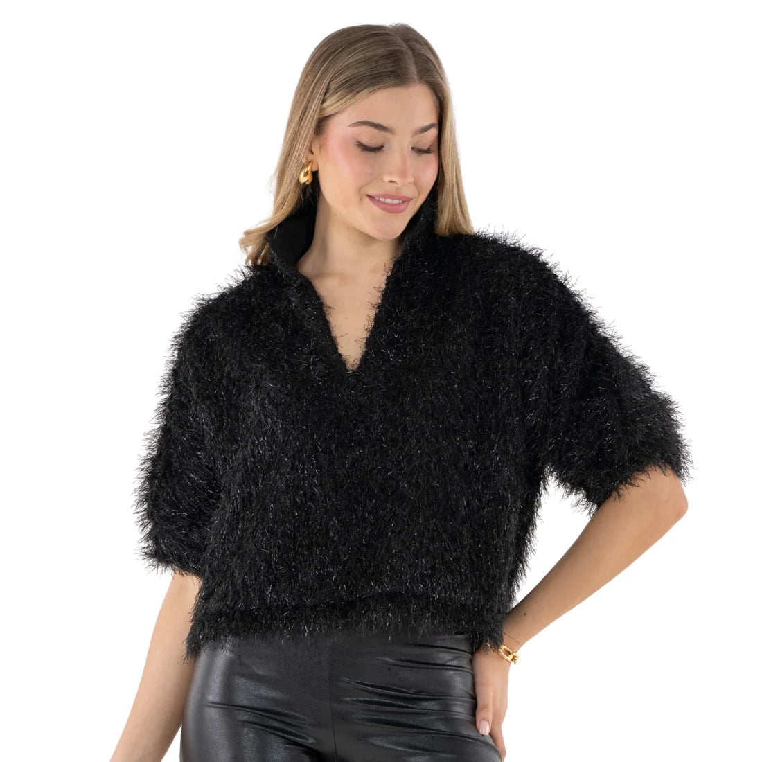 Emily McCarthy Estelle Top Feather Fringe-Black Tie