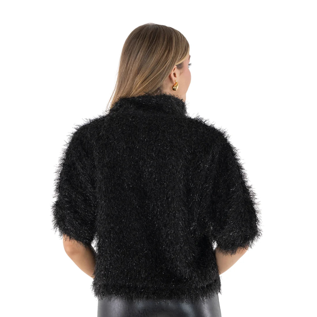 Emily McCarthy Estelle Top Feather Fringe-Black Tie