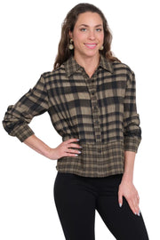 Lior Paris Garcia Taupe Plaid Shirt with Black Mix and Button Front