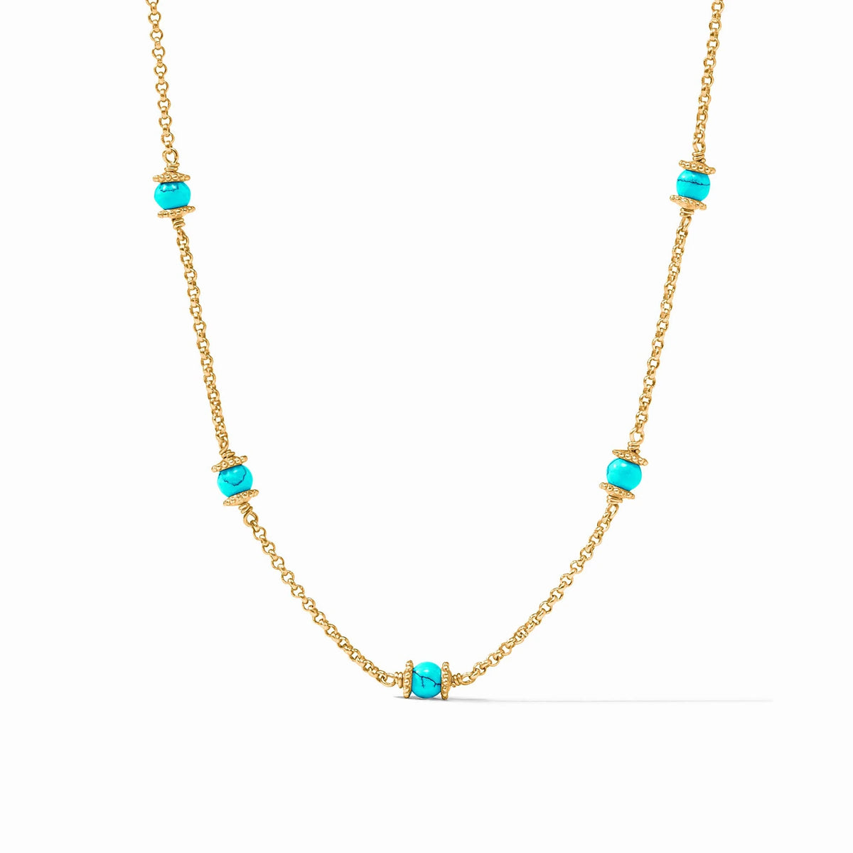 Julie Vos Hydra Delicate Station Necklace-Gold/Turquoise Blue