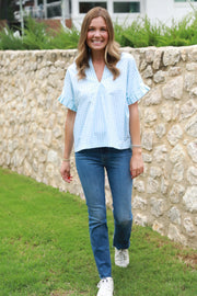 Brooke Wright Top Kimono Pleat-Summer 2026-Light Blue Check