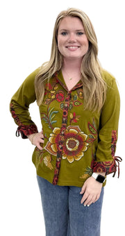 John Mark Multi Button Front Blouse with Cinched Sleeves