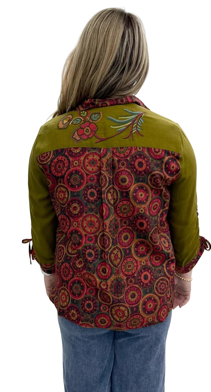 John Mark Multi Button Front Blouse with Cinched Sleeves
