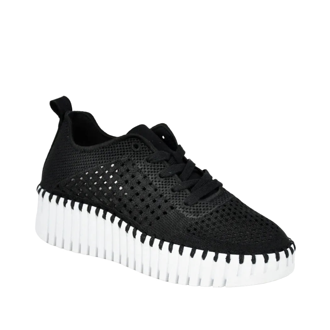 Ilse Jacobsen Tulip 4271 Platform Perforated Tennis Shoe -Black Embroidery