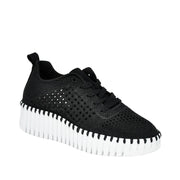 Ilse Jacobsen Tulip 4271 Platform Perforated Tennis Shoe -Black Embroidery