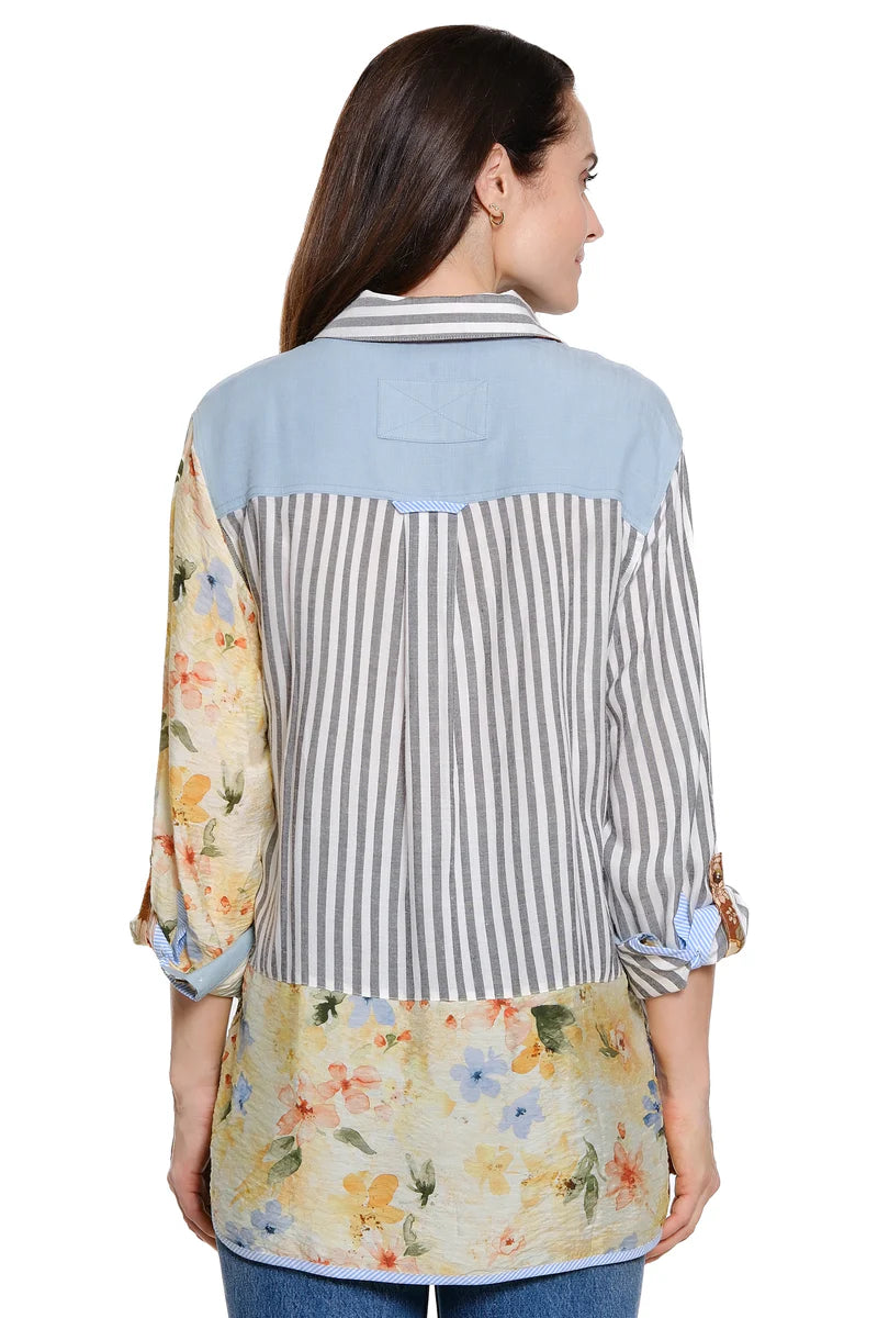 John Mark Mix Print Button Down Blouse -Multi