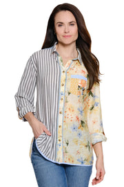 John Mark Mix Print Button Down Blouse -Multi