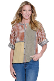 John Mark Embroidered Button Down Blouse -Check Multi