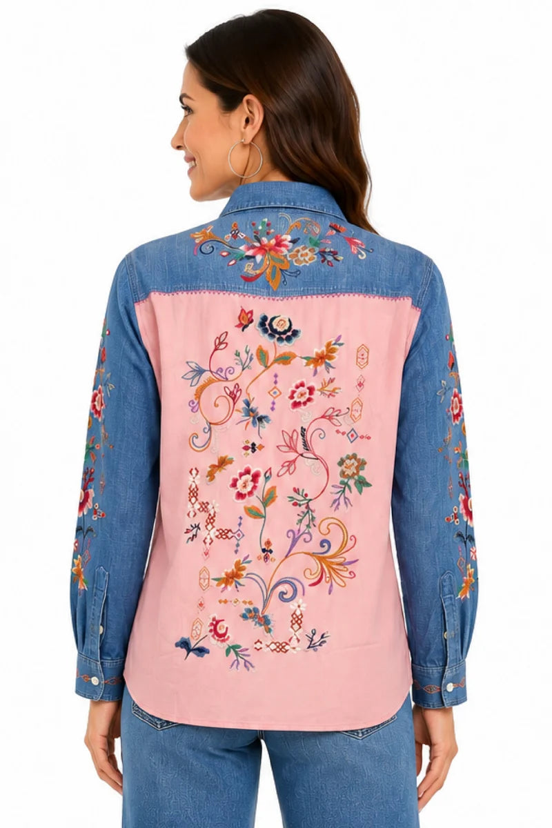 John Mark Missy Multi Embroidered Collared Blouse