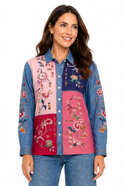 John Mark Missy Multi Embroidered Collared Blouse