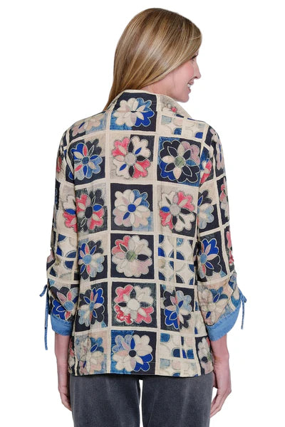 John Mark Woven Mix Print 3/4 Sleeve Cinch Popover Blouse -Multi