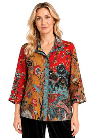John Mark Mixed Print Wire Collar Cinch Sleeve Blouse-Multi