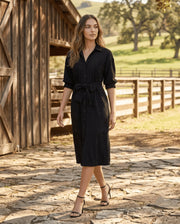 APNY Belted Dress with Puff Sleeves-Black