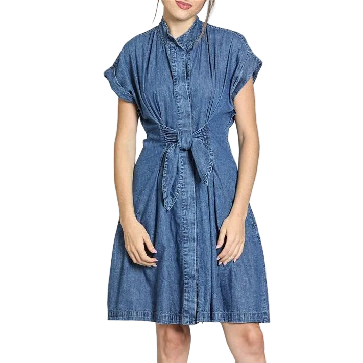 APNY Button Front Shirt Dress w/ Ties -Light Indigo