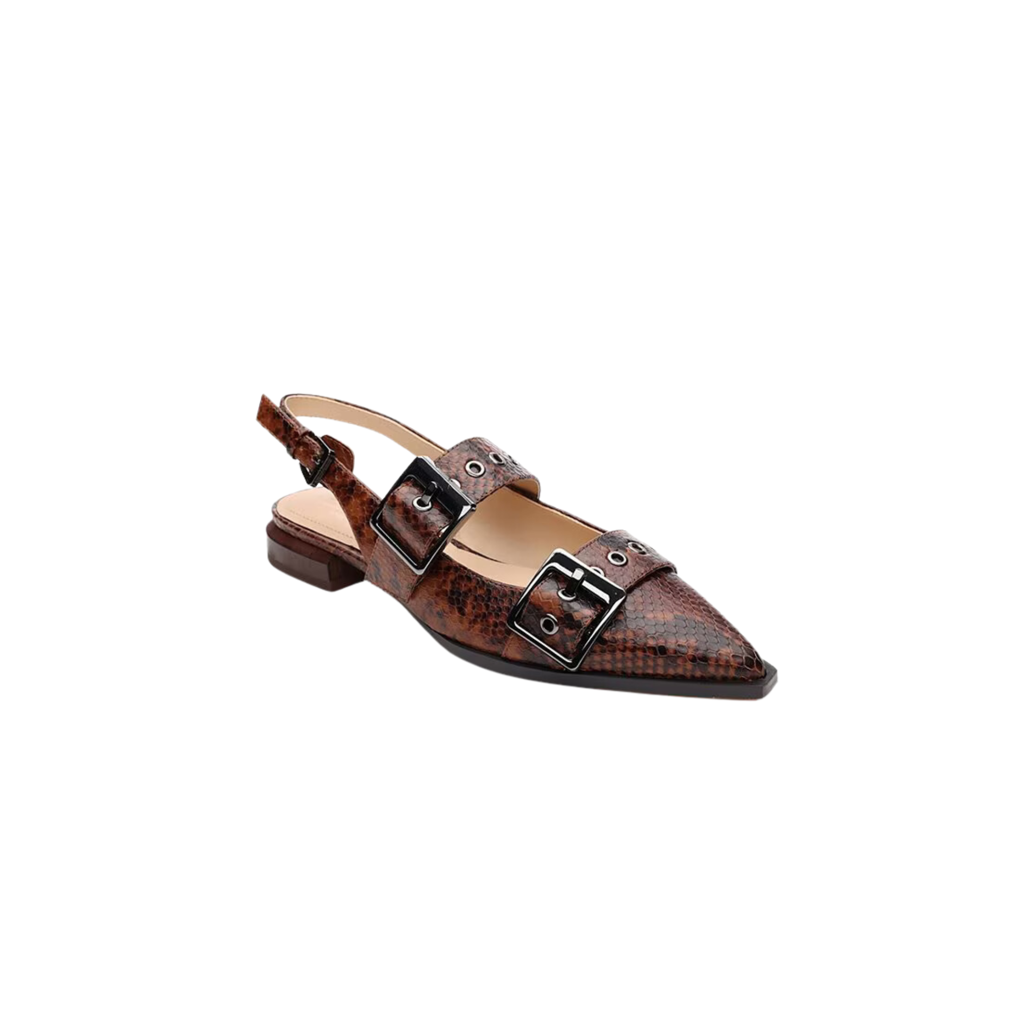Villa Snake Embossed Leather Slingback Flats