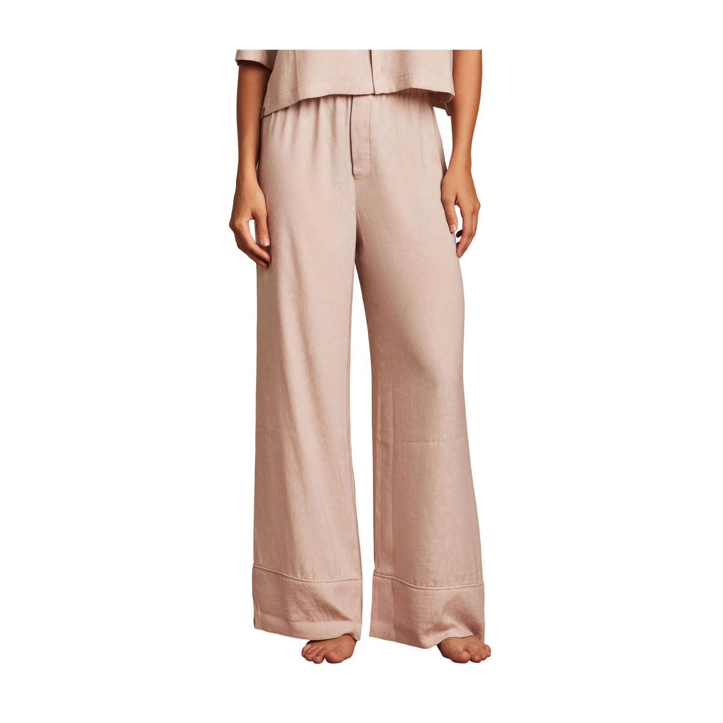 Barefoot Dreams Washed Satin Jacquard Wide Leg Pajama Pants -Feather