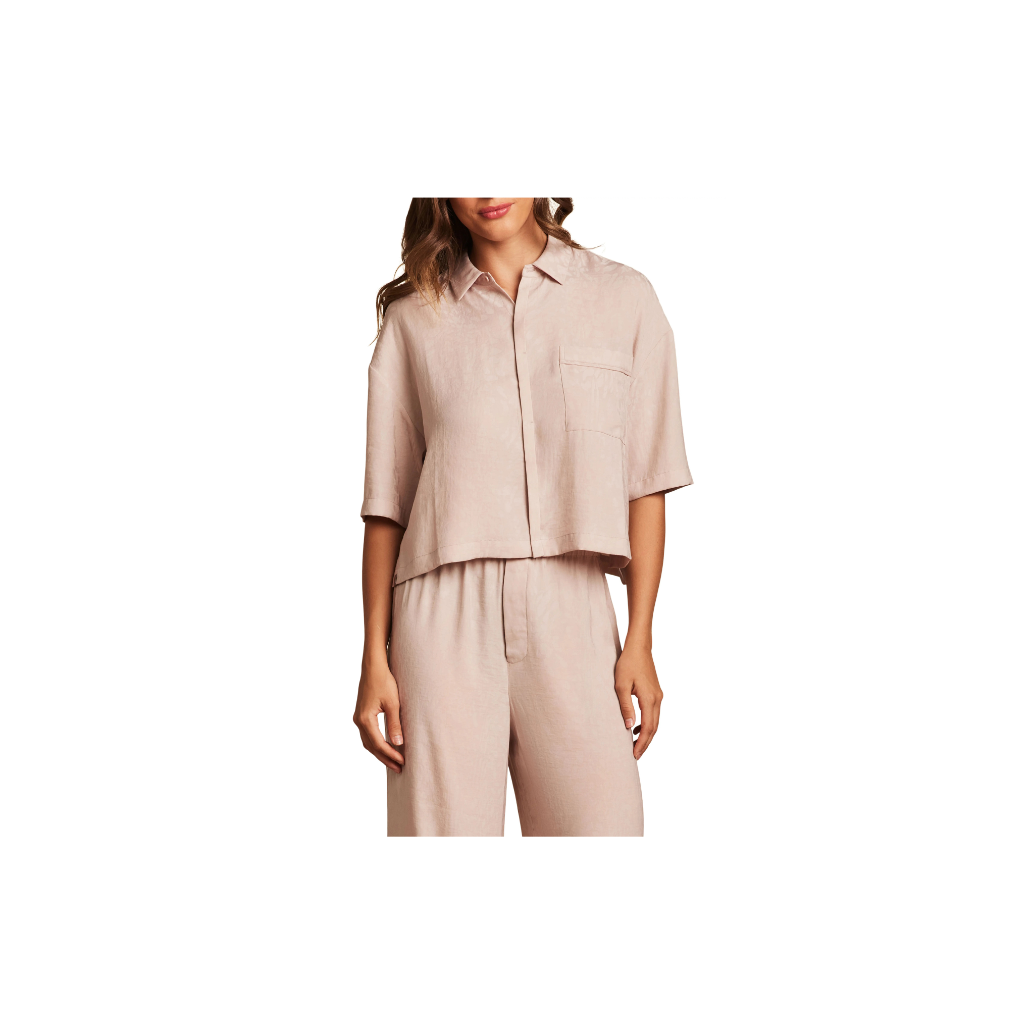 Washed Satin Jacquard Crop Lounge Shirt