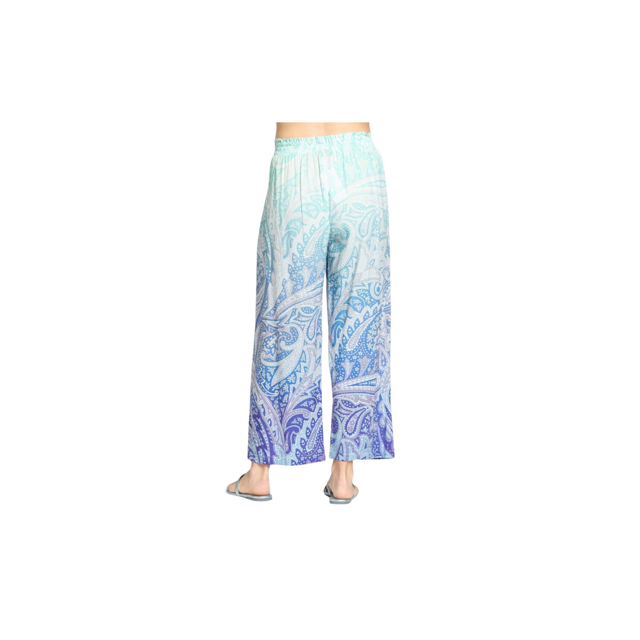 APNY Print Tie Waist Crop Wide Leg Pant Aqua/Purple Multi