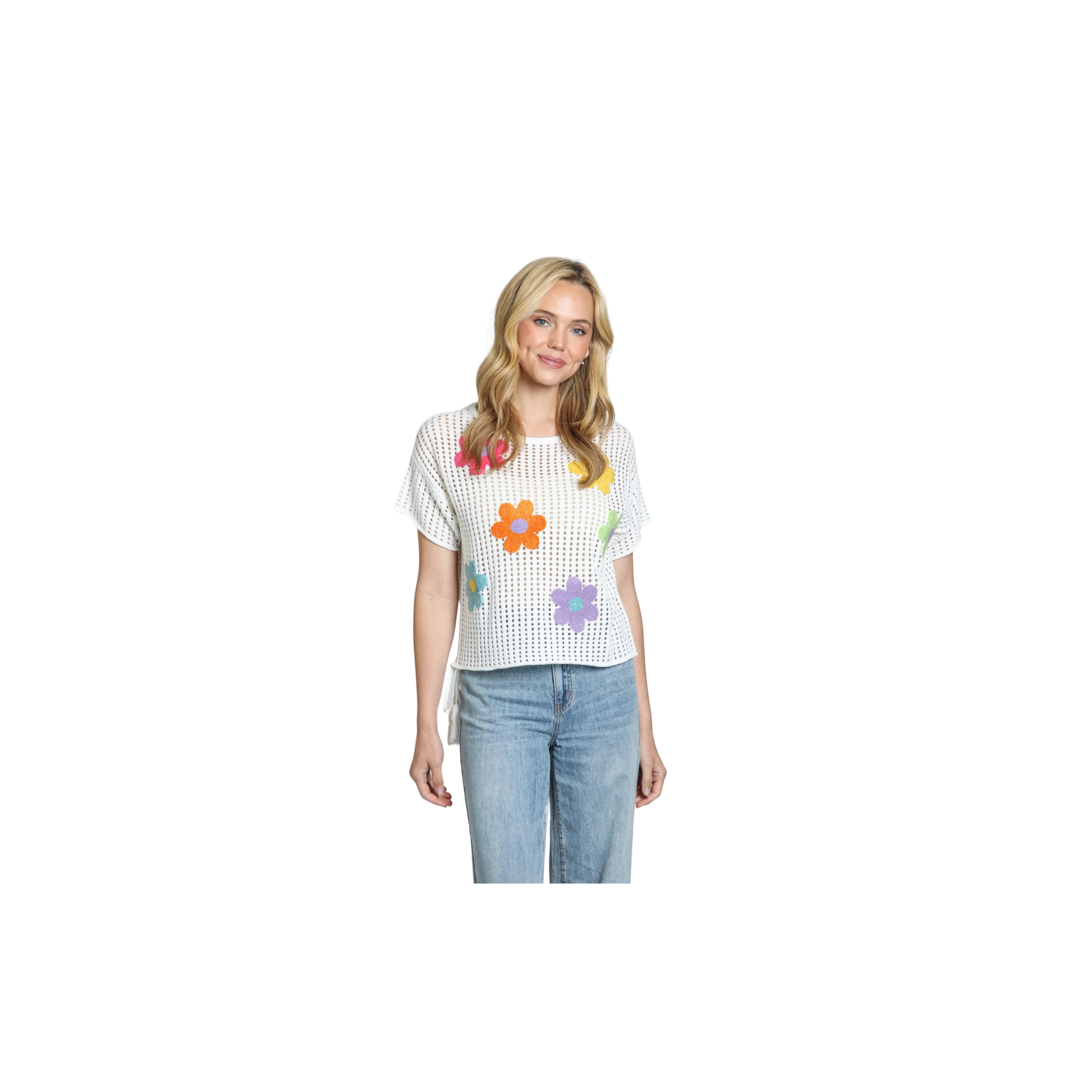 Tape Yarn Pull Over With Floral Detail