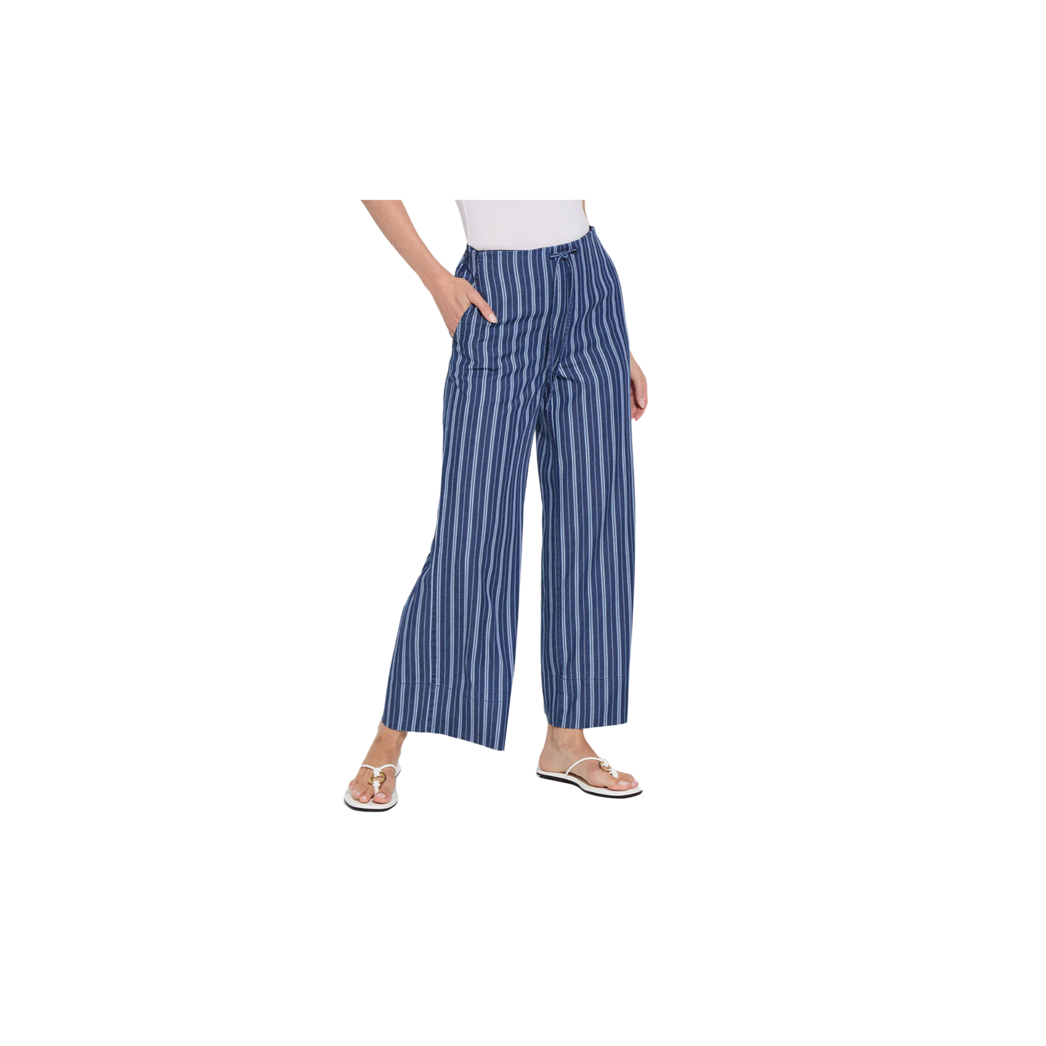 Serefina Wide Leg Trouser-Vacay Chambray Stripe